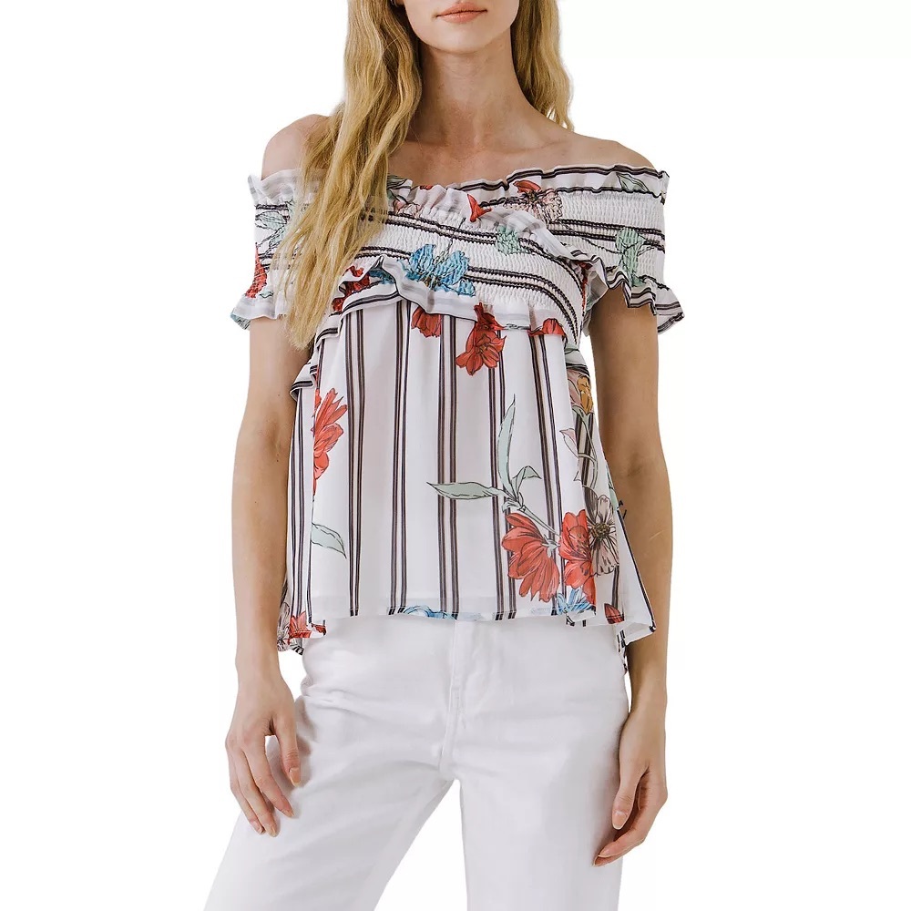 Amelie Stripe Print Off Shoulder Top Nwt